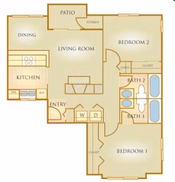 2 Bed 2 Bathroom floor plan